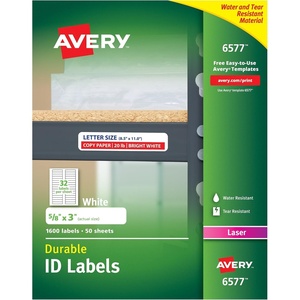 image:imageAvery Durable White Cover Up ID Labels for Laser Printers 0625 x 3 Pack of 1600 6577