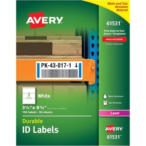 image:imageAvery Durable White Cover Up ID Labels for Laser Printers 2 x 2625 Pack of 750 6578314 x 838