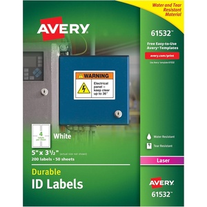 image:imageAvery Durable White Cover Up ID Labels for Laser Printers 2 x 2625 Pack of 750 65785 x 312
