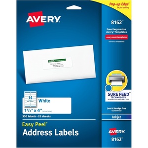 image:imageAvery Easy Peel Printable Address Labels Sure Feed Technology 1 x 4 White 350 Blank Mailing Labels 081625