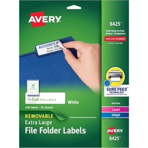 image:imageAvery Extra Large File Folder Labels Removable Adhesive Matte White 1516 x 3716 450 Labels 8425One Size