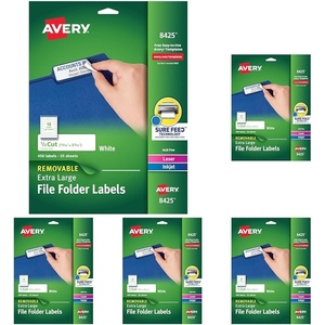 image:imageAvery Extra Large File Folder Labels Removable Adhesive Matte White 1516 x 3716 450 Labels 8425One Size Pack of 5