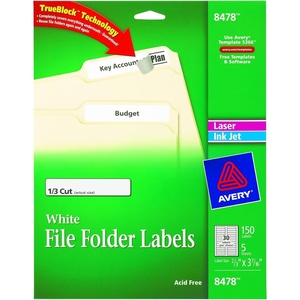 image:imageAvery File Folder Labels for Laser amp Inkjet Printers 066 x 343 White 150 Pack 8478