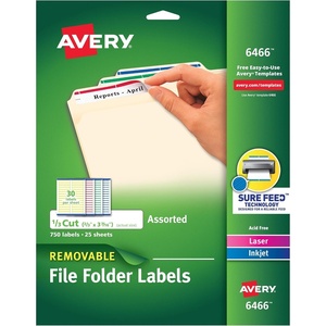 image:imageAvery File Folder Labels with Sure Feed 23 x 3716 750 Printable Labels Removable Assorted 6466One Size