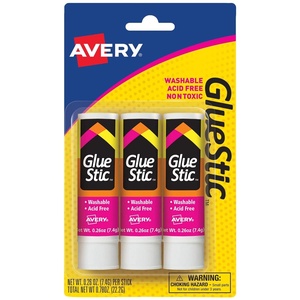 image:imageAvery Glue Stick White Washable 026 oz Permanent Glue Stic 3pk 001643 sticks