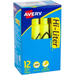 image:imageAvery HiLiter DeskStyle Highlighters Smear Safe Ink Chisel Tip 12 Fluorescent Yellow Highlighters 2400012 highlighters