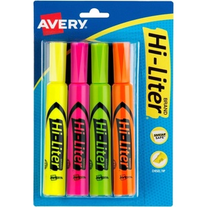 image:imageAvery HiLiter DeskStyle Highlighters Smear Safe Ink Chisel Tip 4 Assorted Color Highlighters 240634 highlighters
