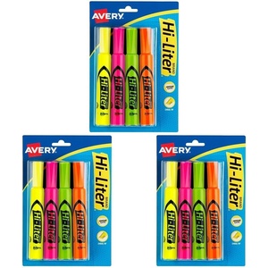 image:imageAvery HiLiter DeskStyle Highlighters Smear Safe Ink Chisel Tip 4 Assorted Color Highlighters 240634 highlighters Pack of 3