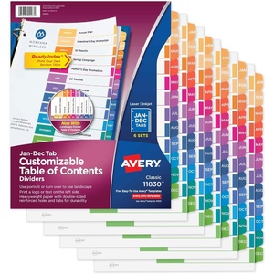 image:imageAvery JanDec Dividers for 3 Ring Binders 12 Tabs per Set Customizable Table of Contents Multicolor Tabs Great for Organizing Reports Projects and More 6 Sets of 118301 Ct Pack of 6