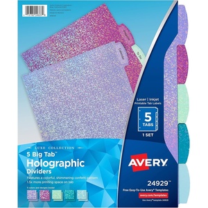 image:imageAvery Luxe Collection Holographic Big Tab Fashion Dividers for 3 Ring Binders 5 Tab Set Confetti Pattern 1 Set 249291 Set