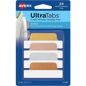 image:imageAvery Margin Ultra Tabs 25 x 1 2Side Writable Assorted Colors 24 Repositionable Page Tabs 74768Assorted Metallic