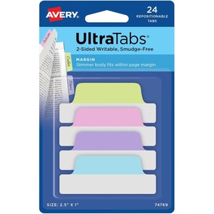 image:imageAvery Margin Ultra Tabs 25 x 1 2Side Writable Assorted Colors 24 Repositionable Page Tabs 74768Assorted Pastel
