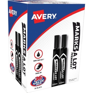 image:imageAvery MarksALot Large DeskStyle Chisel Tip Value Pack 36 Black Permanent Markers are perfect for signs and posters 98206