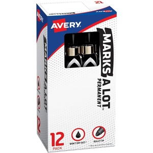 image:imageAvery MarksALot Permanent Markers Large DeskStyle Size Bullet Tip Water and Wear Resistant 12 Black Markers 24878