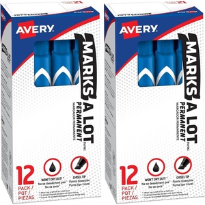 image:imageAvery MarksALot Permanent Markers Large DeskStyle Size Chisel Tip Water and Wear Resistant 12 Blue Markers 088861 Count Pack of 2