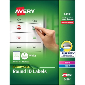 image:imageAvery Multiuse Removable 1 Round Labels with Sure Feed 945 Small White Labels for Organization and Storage 6450