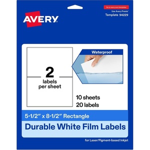 image:imageAvery Printable Durable White Rectangle Labels 55 x 85 Waterproof Labels Laser amp PigmentBased Inkjet Compatible 20 Total Great for Product Branding Marketing and More20 labels