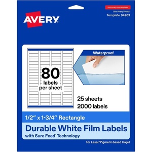 image:imageAvery Printable Durable White Rectangle Labels Sure Feed Technology 05 x 175 Waterproof Labels Laser amp PigmentBased Inkjet Compatible 800 Total2 000 labels