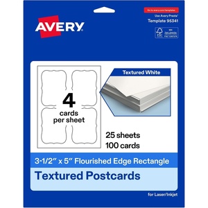 image:imageAvery Printable Rectangle Flourished Edge Postcards 35 x 5 Textured Matte White Laser amp Inkjet Compatible 200 Total Great for Product Branding Marketing and More100 Cards
