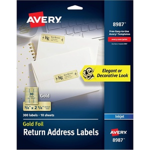 image:imageAvery Printable Return Address Labels 075 x 225 Gold Foil 300 Blank Mailing Labels 08987300 Labels