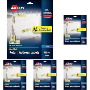 image:imageAvery Printable Return Address Labels 075 x 225 Gold Foil 300 Blank Mailing Labels 08987300 Labels Pack of 5