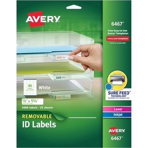 image:imageAvery Removable ID Labels Sure Feed Removable Adhesive 05 x 175 2000 Labels 64671