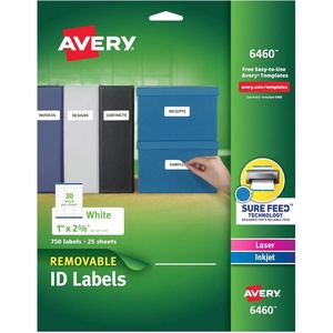 image:imageAvery Removable ID Labels Sure Feed Technology Removable Adhesive 1 x 258 750 Labels 6460750 labels