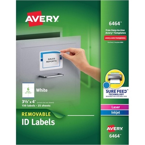 image:imageAvery Removable ID Labels Sure Feed Technology Removable Adhesive 313 x 4 150 Labels 6464