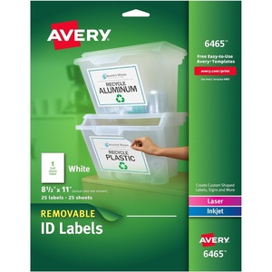 image:imageAvery SelfAdhesive Removable Laser Id Labels White 85 x 11 inches 25 per Pack 6465One Size