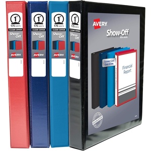 image:imageAvery ShowOff Standard View 3 Ring Binder 1 Round Rings 175Sheet Capacity 14 Inch Wide Spine Color Will Vary Black Light Blue Navy Blue or Red Ideal for Light Organization 12789
