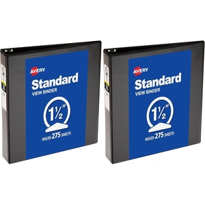 image:imageAvery Standard View 3 Ring Binder 15 Round Rings 275Sheet Capacity 21 Inch Wide Spine 1 Black Binder Ideal for Lightweight Organization and Occasional Referencing 057711 Count Pack of 2