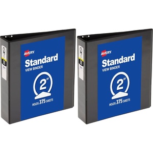 image:imageAvery Standard View 3 Ring Binder 2 Round Rings 375Sheet Capacity 28 Inch Wide Spine 1 Black Binder Ideal for Lightweight Organization and Occasional Referencing 057302 Pack of 2