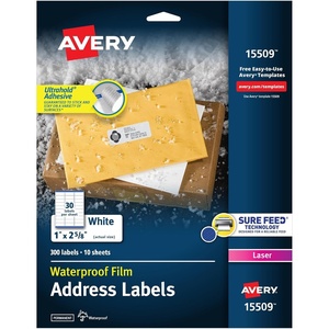 image:imageAvery Waterproof Printable Address Labels with Sure Feed 1 x 258 White Ultrahold Permanent Adhesive Laser Printers 300 Blank Mailing Labels Great for Mailing Branding and More 15509