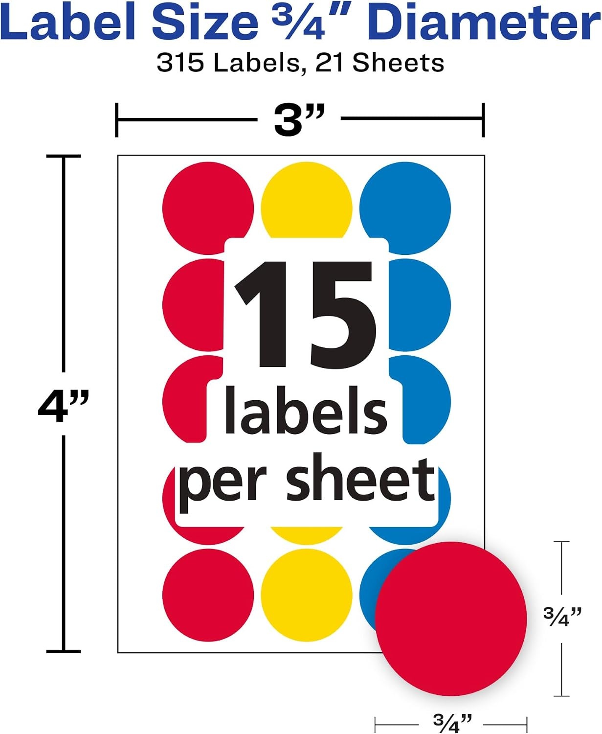 image:imageAvery ColorCoding Removable Labels 34 Inch Round Labels Assorted Colors NonPrintable 315 Dot Stickers Total 6167315 Count Pack of 1