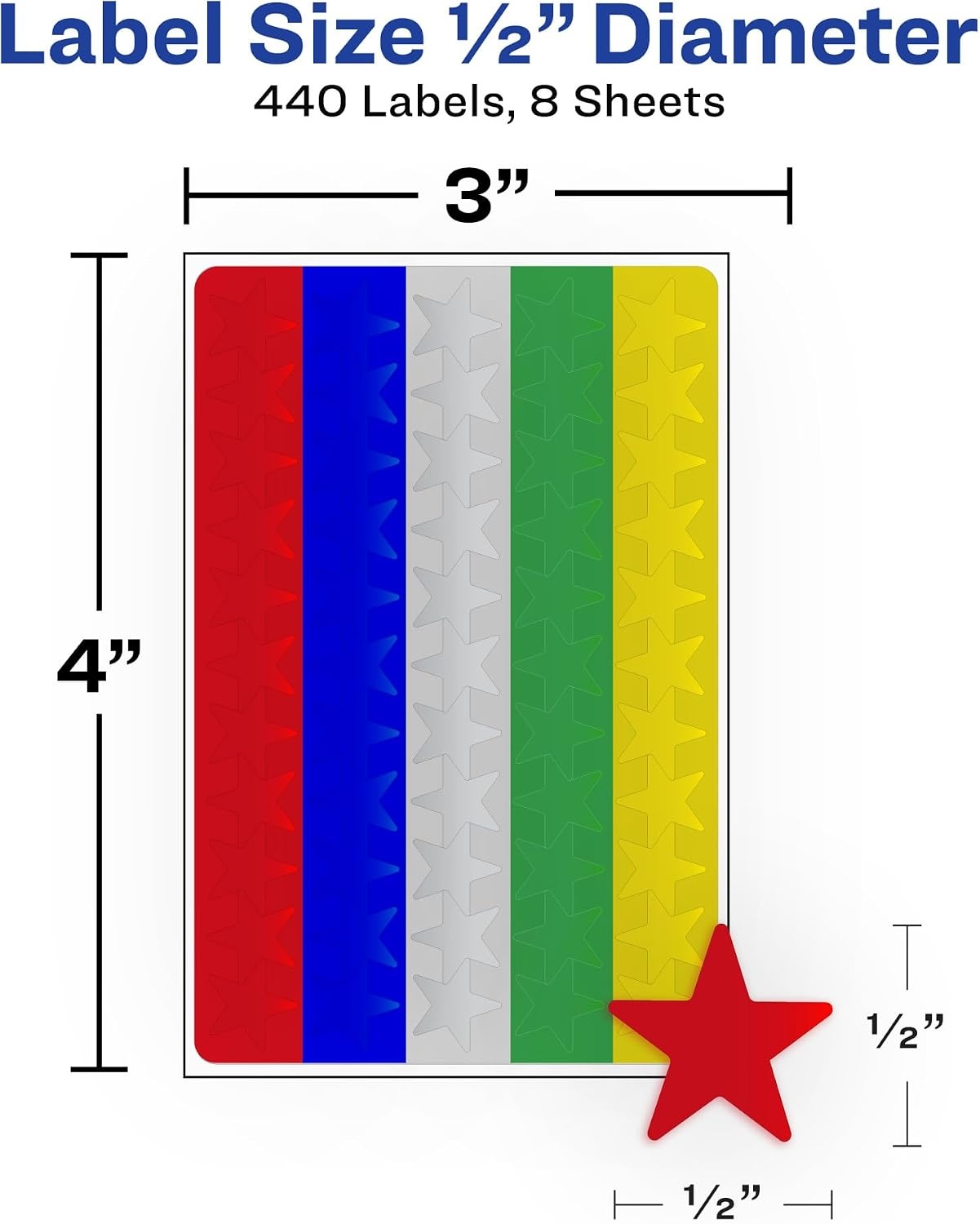 image:imageAvery Foil Star Stickers Assorted Colors 440 Per Pack 10 Packs 4400 Star Stickers Total 06007One Size Pack of 3