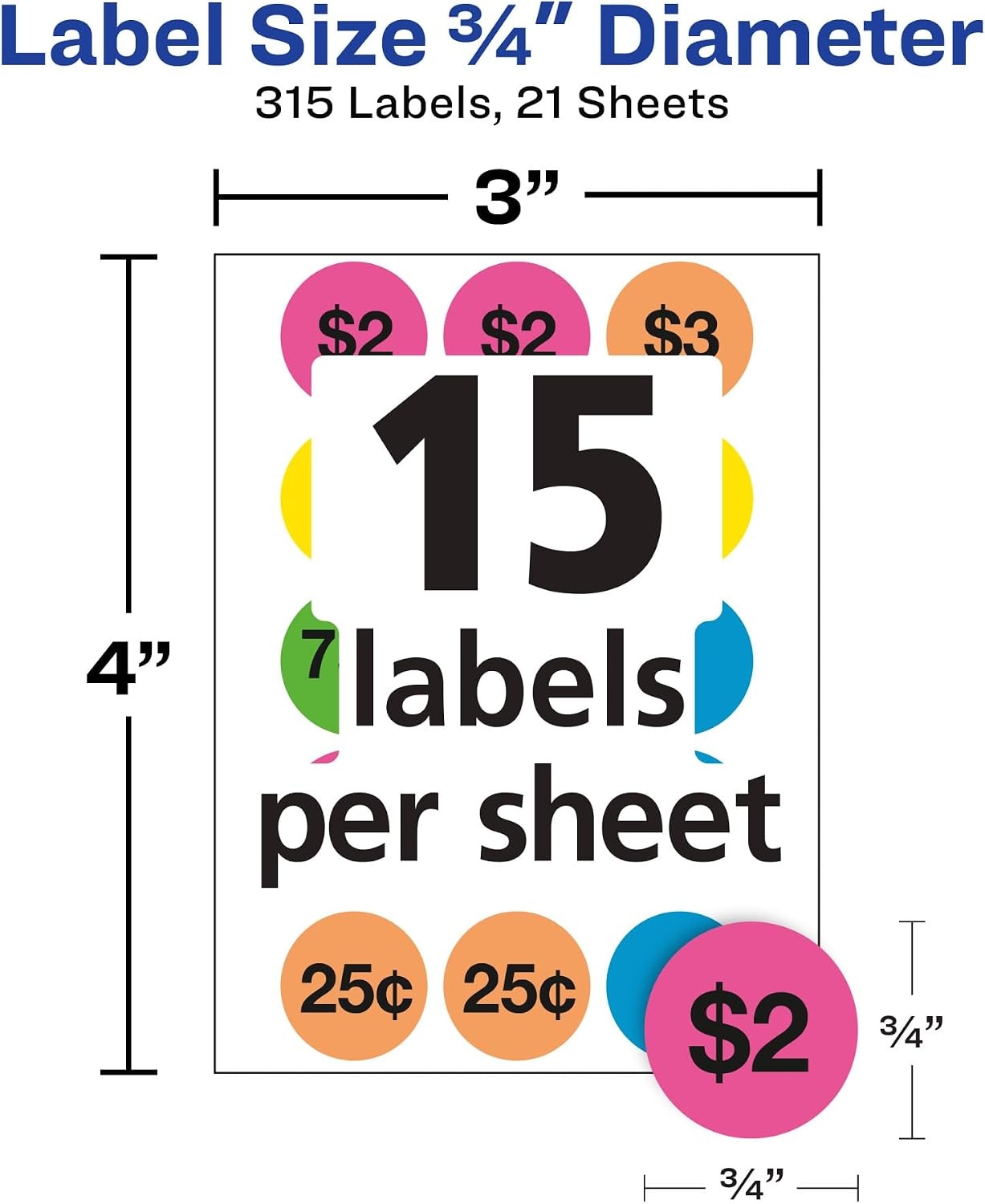 image:imageAvery Garage Sale Removable Labels 34 Inch Round Labels Assorted Colors NonPrintable 315 Pricing Stickers Total 6725One Size