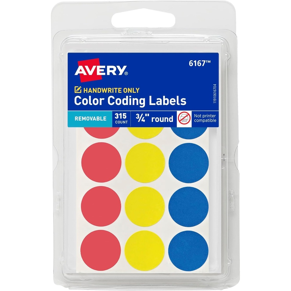 image:imageAvery ColorCoding Removable Labels 34 Inch Round Labels Assorted Colors NonPrintable 315 Dot Stickers Total 6167315 Count Pack of 1
