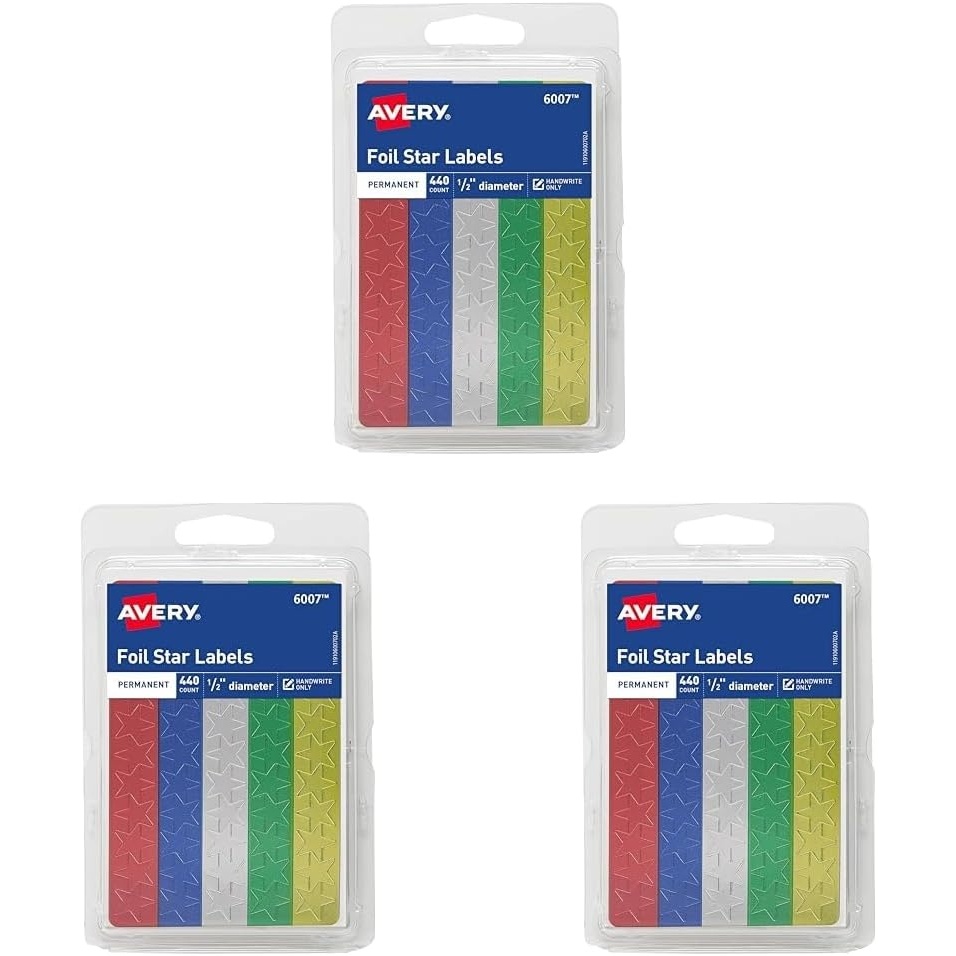 image:imageAvery Foil Star Stickers Assorted Colors 440 Per Pack 10 Packs 4400 Star Stickers Total 06007One Size Pack of 3