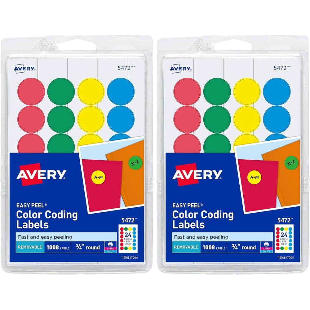 image:imageAvery Removable ColorCoding Labels Removable Adhesive Assorted Colors 34 Diameter 1008 Labels 547234 Diameter Pack of 2
