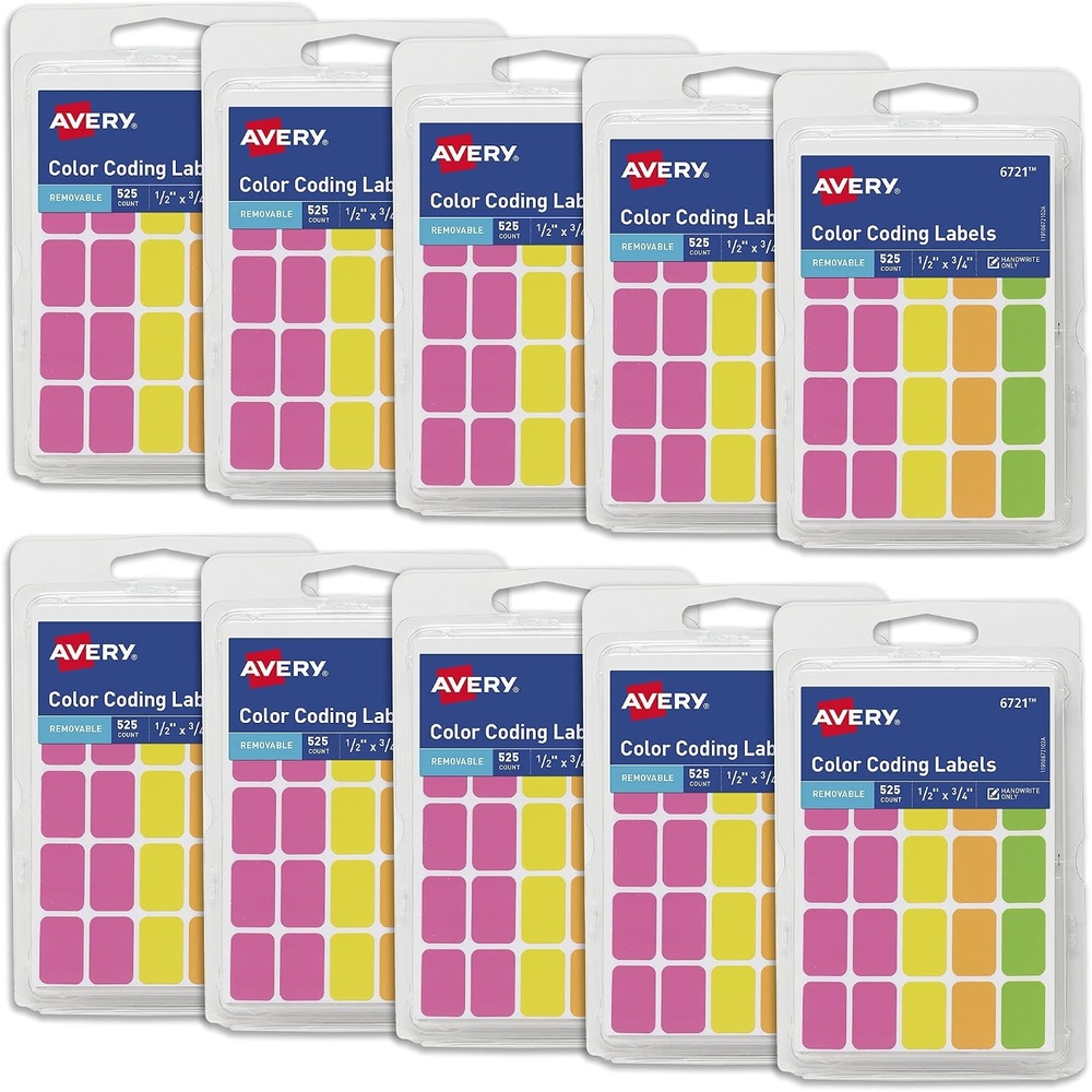 image:imageAvery Removable ColorCoding Stickers 525 Per Pack 10 Pack Assorted Colors 5250 Total 0672112 x 34