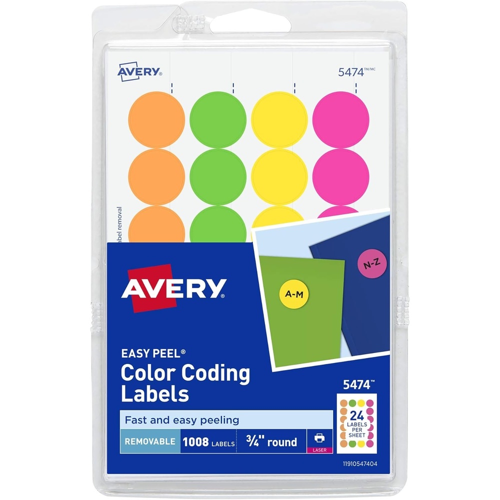 image:imageAvery Removable Print or Write Dot Stickers 34 Inch Assorted Colors Pack of 1008 Round Stickers 5474