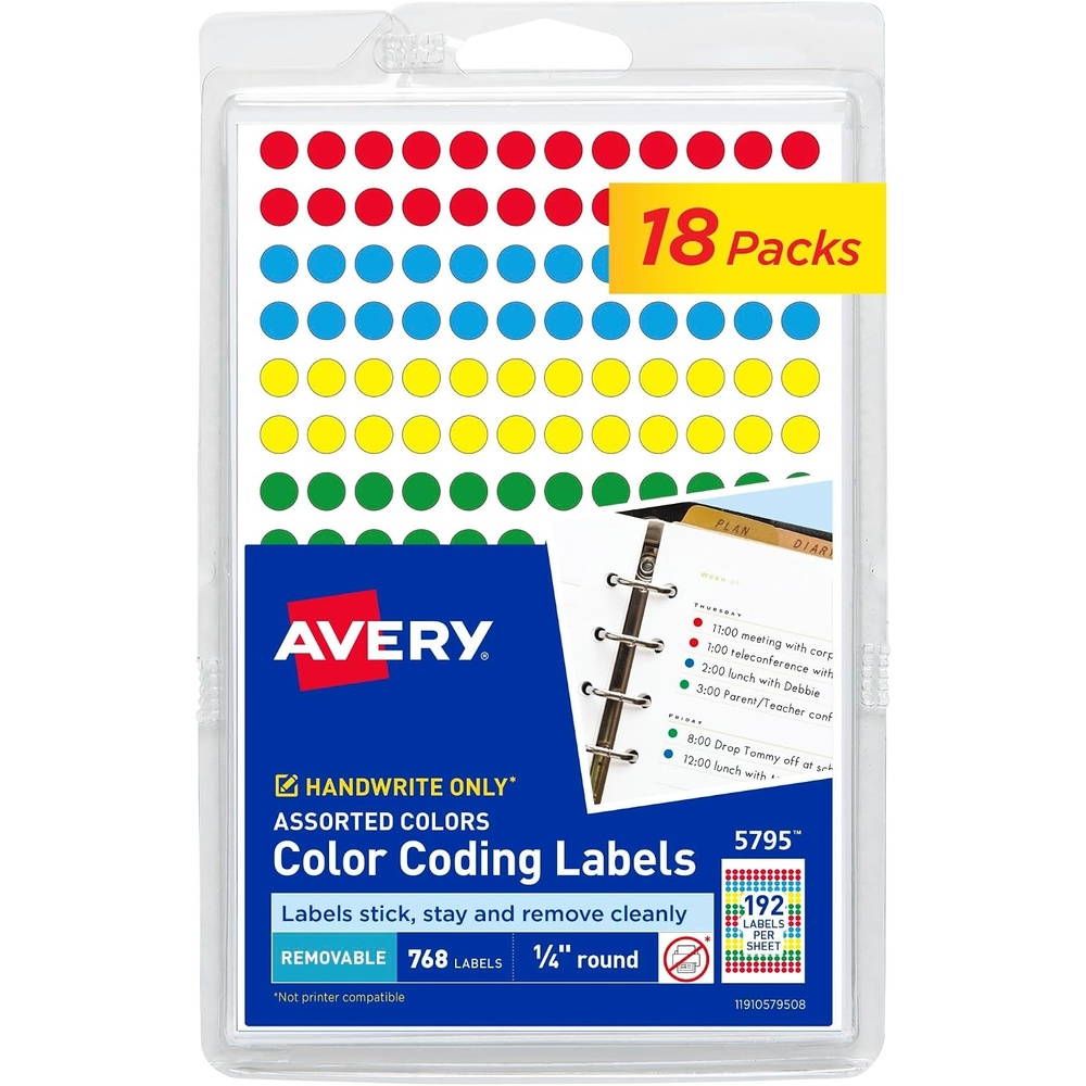 image:imageAveryR ColorCoding Removable Labels 14 Inch Round Stickers Assorted Colors NonPrintable 768 Dot Stickers Per Pack 13824 Total 18 Packs of 5795
