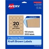 image:imageAvery Kraft Brown Round Labels Sure Feed Technology 2 Diameter 300 Kraft Brown Labels PrinttoTheEdge LaserInkjet PrintableNot PrinttotheEdge