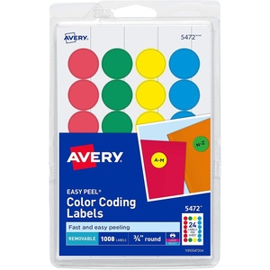 image:imageAvery Assorted ColorCoding Labels Removable 34 Diameter 1008 LabelsPack Case Pack of 18 5472