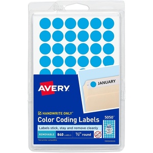 image:imageAvery ColorCoding Removable Labels 12 Inch Round Stickers Light Blue NonPrintable 840 Dot Stickers Total 5050840 Count Pack of 1