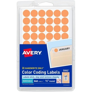 image:imageAvery ColorCoding Removable Labels 12 Inch Round Stickers Neon Orange NonPrintable 840 Dot Stickers Total 5062