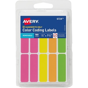 image:imageAvery ColorCoding Removable Labels 12 x 134 Assorted Neon Colors NonPrintable 180 Blank Labels Total 6724180 Count Pack of 1