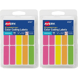 image:imageAvery ColorCoding Removable Labels 12 x 134 Assorted Neon Colors NonPrintable 180 Blank Labels Total 6724180 Count Pack of 2