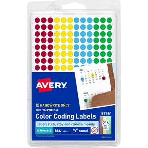 image:imageAvery ColorCoding Removable Labels 14 Inch Round Labels Assorted Colors NonPrintable 3 Packs 2304 Dot Stickers Total 5641See Through