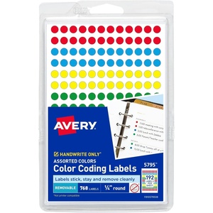 image:imageAvery ColorCoding Removable Labels 14 Inch Round Labels Assorted Colors NonPrintable 760 Dot Stickers Total 579514 inch
